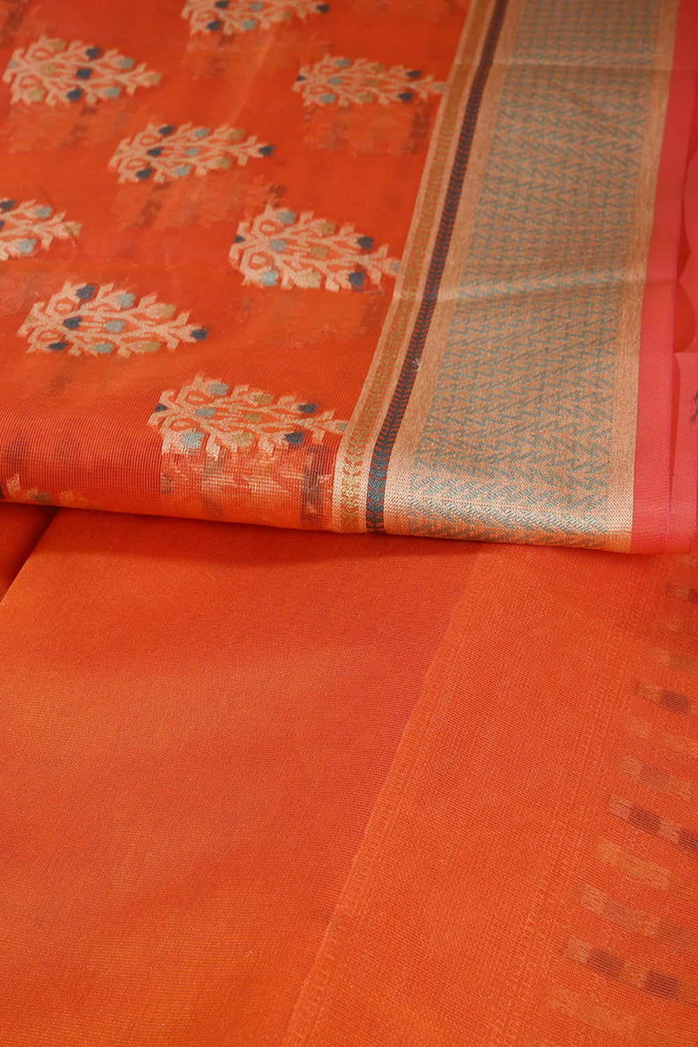 Orange Color Supernet Cotton Woven Saree