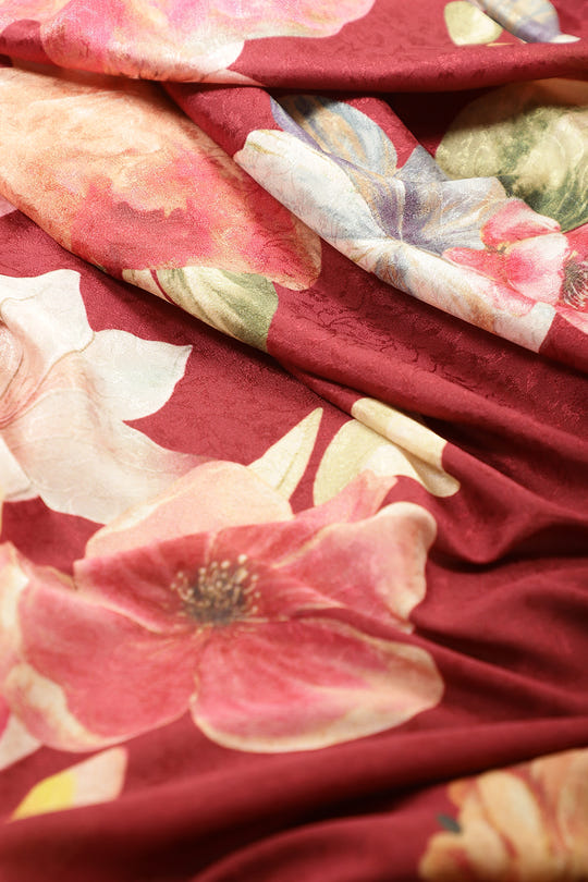 Maroon Jacquard Silk Printed Saree