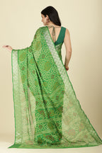 Muted Green Color Chiffon Bandhani Printed Saree