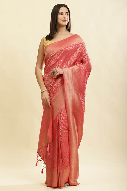 Dark Peach Lightweight Banarasi Silk Weaving Saree