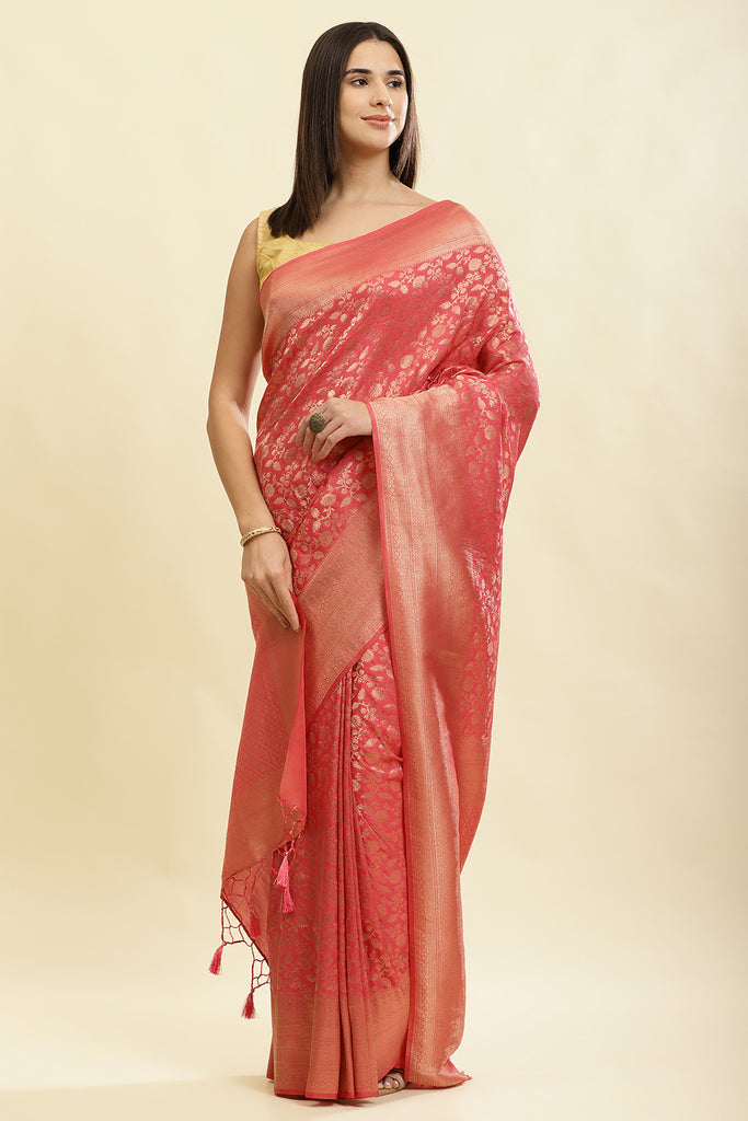 Dark Peach Lightweight Banarasi Silk Weaving Saree