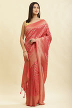 Dark Peach Lightweight Banarasi Silk Weaving Saree