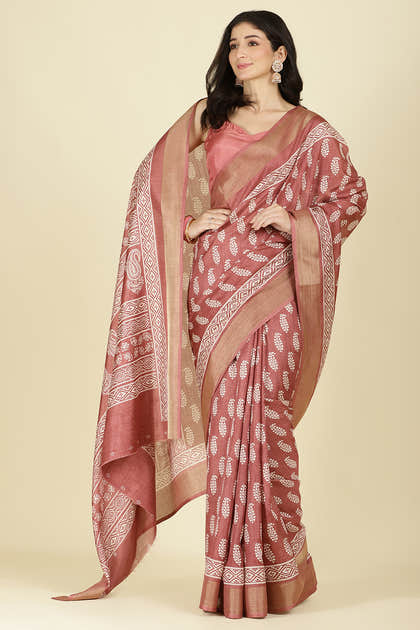 Light Maroon Cotton Silk Boota Printed And Zari Woven Saree