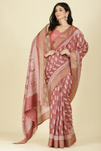 Light Maroon Cotton Silk Boota Printed And Zari Woven Saree
