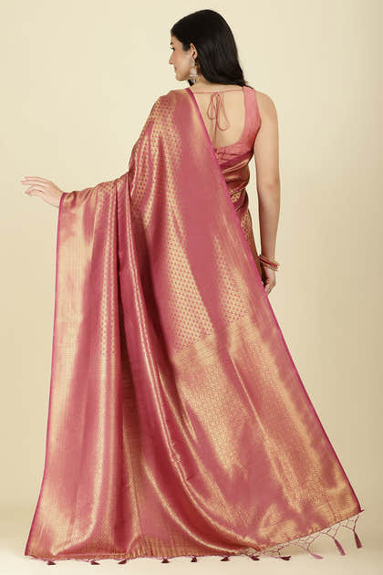 Muted Pink Color Zari Woven South Silk Saree