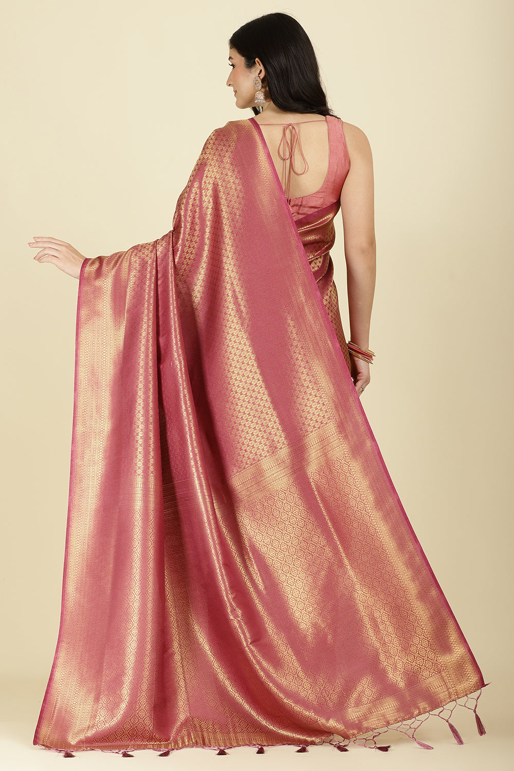 Muted Pink Color Zari Woven South Silk Saree