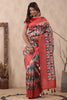 Coral Color Tussar Cotton Printed Saree