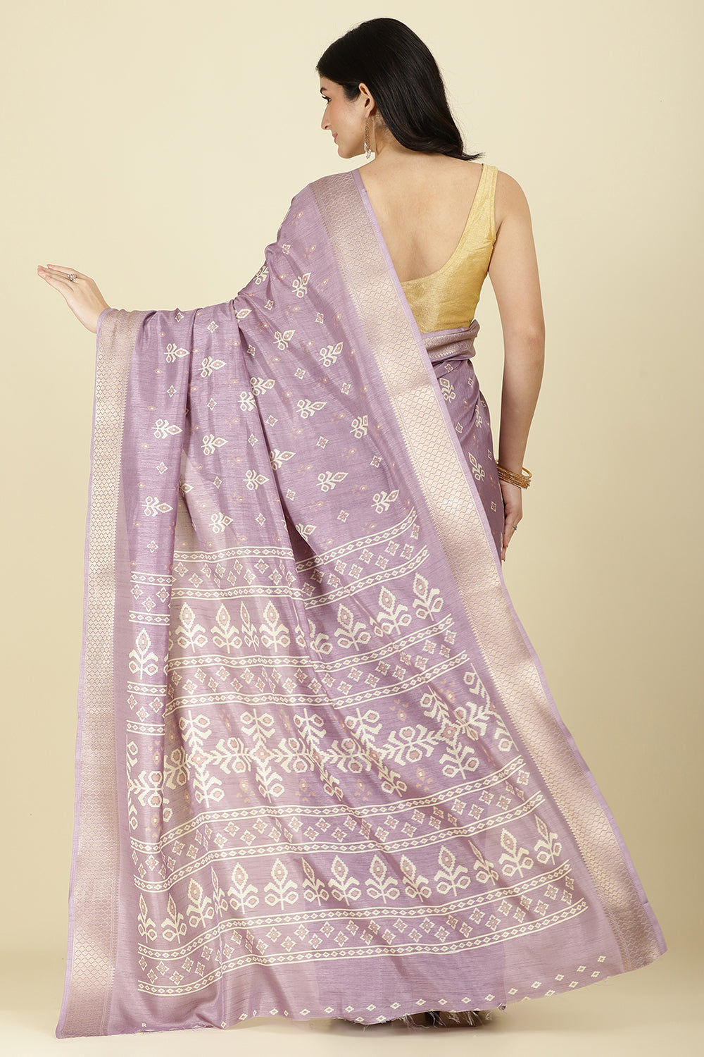 Lavender Cotton Silk Printed And Zari Woven Saree
