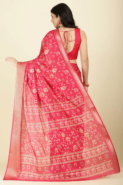 Raspberry Cotton Silk Printed Saree