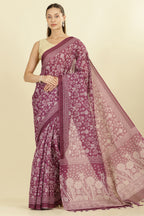 Purple Kota Cotton Floral Jaal Printed Saree