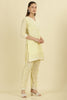 Pale Yellow Cotton Hacoba Style Neck-Embroidered Kurta Set