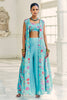 Turquoise Color Embroidered Crepe Crop-Top with Jacket and Palazzo