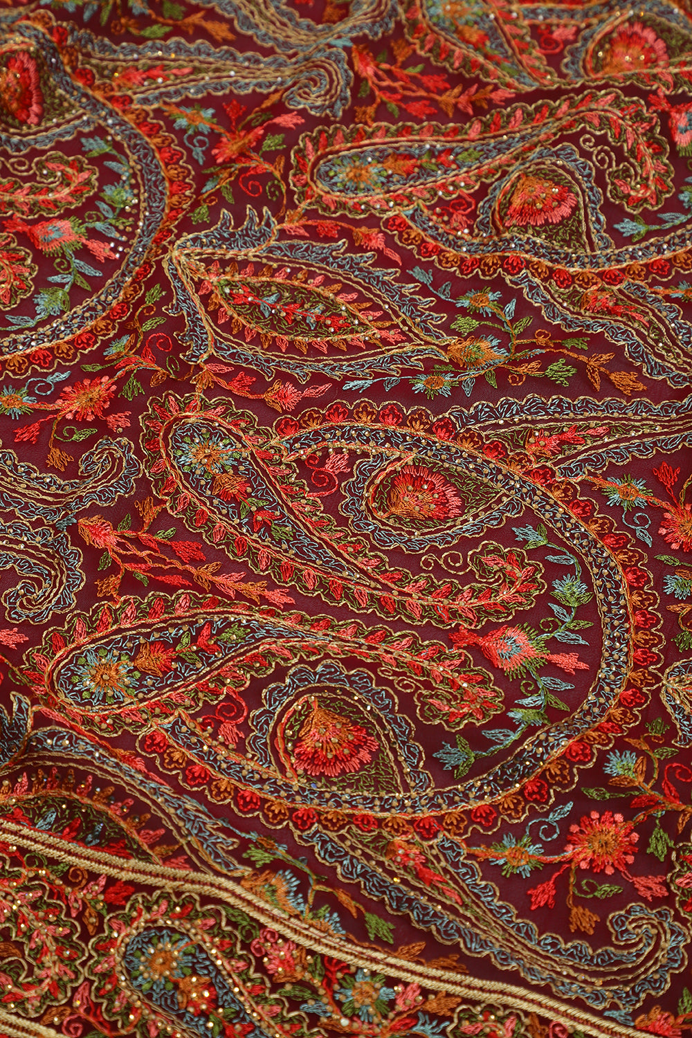 Wine Georggette Resham Embroidered And Swaroski Work Saree