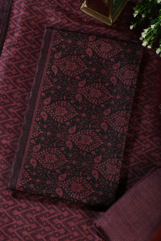 Wine And Black Digital Printed Chanderi Cotton Unstiched Suit Material