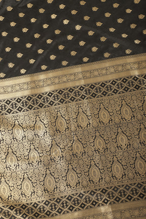 Black Soft Silk Zari and Resham Woven Saree