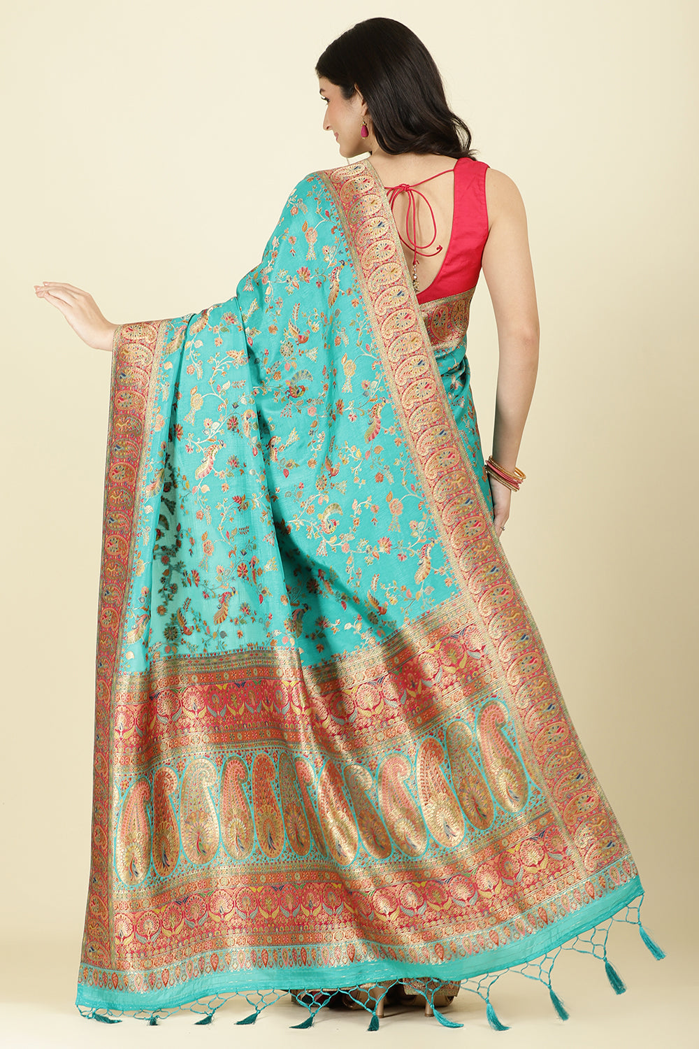 Teal Silk Madhubani Woven Saree