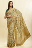 Beige & Olive Green Cotton Silk Floral Printed Saree