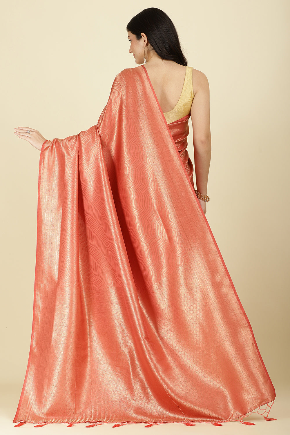 Dark Peach Colour Soft Silk Leheria Zari Woven Saree