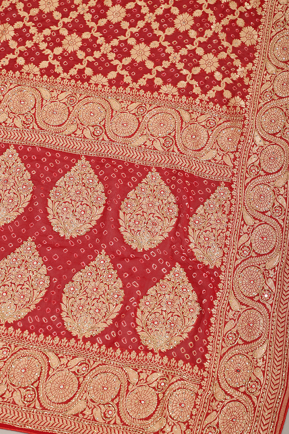 Red Pure Khaddi Georgette Banarasi Saree with Zardozi & Cutdana Handwork