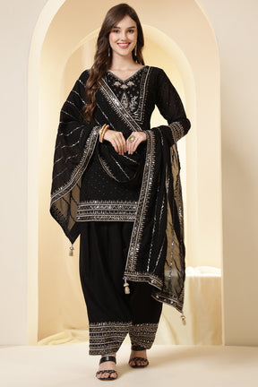 Black Zari Embroidered Silk Suit With Parsi Salwar