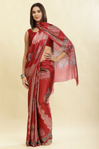 Maroon Crepe Printed Saree