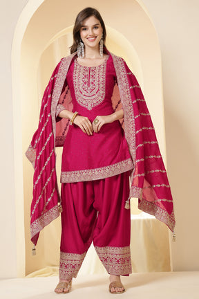 Rani Zari Embroidered Silk Suit With Parsi Salwar