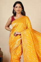 Mustard Color Banarasi Woven Tussar Silk Saree
