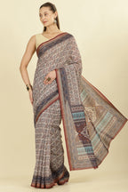 Brown Ajrakh Block Printed Cotton Saree