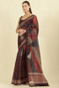 Wine Organza Cotton Printed Saree