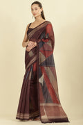 Wine Organza Cotton Printed Saree
