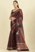 Wine Organza Cotton Printed Saree