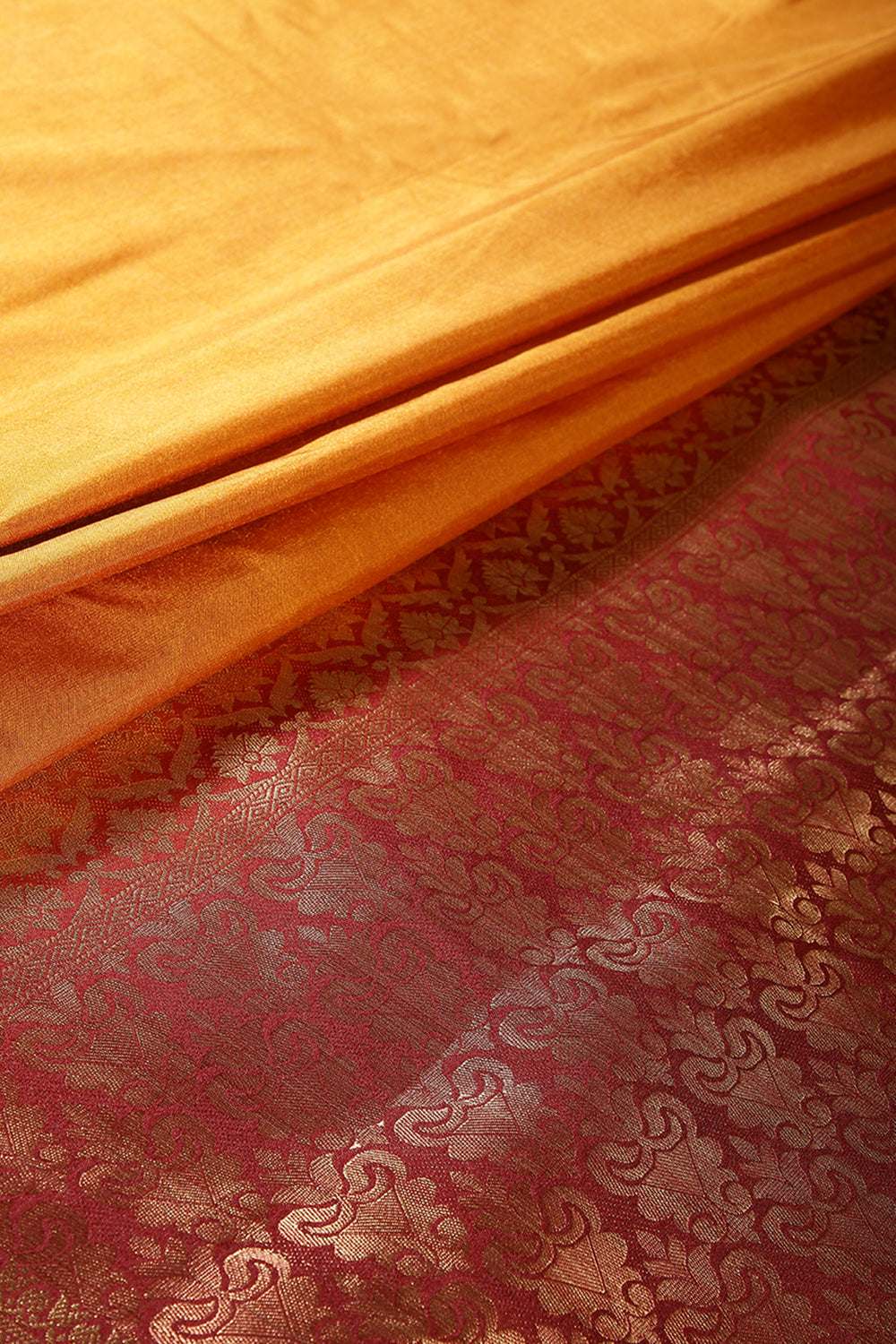 Mustard & Maroon Ombré  Silk Zari Woven Saree