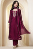 Dark Scarlet Chinone Silk Neck-Embroidered Suit Set