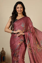 Dusty Pink Jacquard Silk Printed Saree