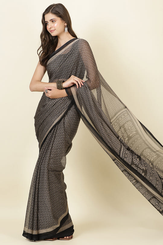 Black Georgette Printed Saree