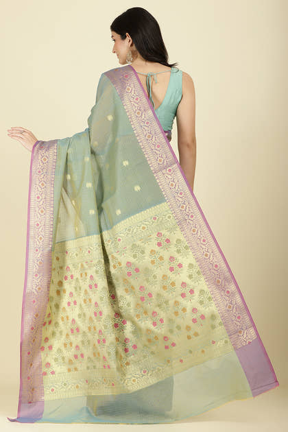 Sea Green Kota Cotton Zari Woven Saree