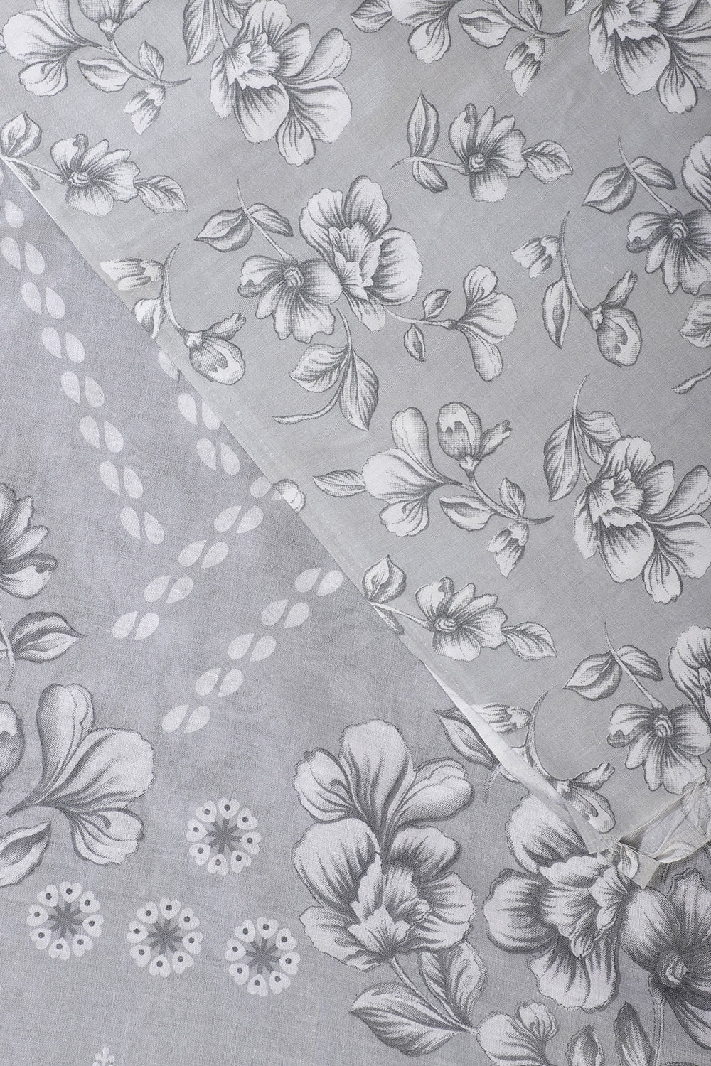 Grey Cotton Floral Printed And Resham Embroidered Unstitched Suit Material