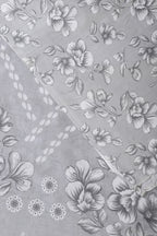Grey Cotton Floral Printed And Resham Embroidered Unstitched Suit Material