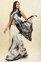 White Printed Crepe Silk Saree
