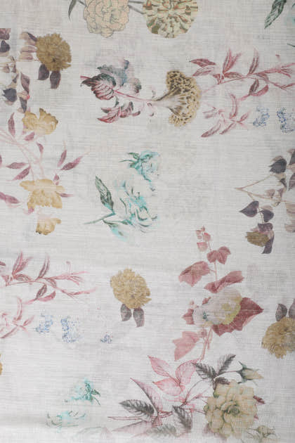 Cream & Fawn Chanderi Cotton Floral Printed And Embroidered Unstitched Suit
