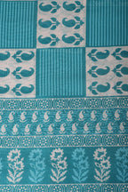 Cream & Teal Cotton Dabu Block Print Unstitched Suit Material
