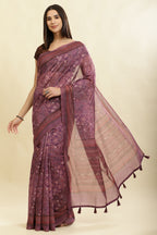 Dusky Purple Cotton Silk Printed Saree