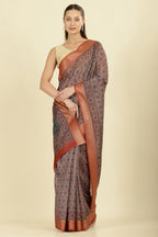 Rust Ajrakh Block Printed Cotton Saree