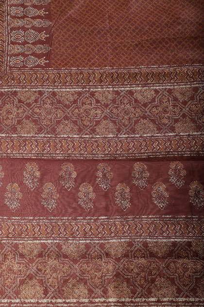 Brown Color Cotton Printed Saree