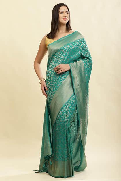 Teal Lightweight Banarasi Silk Weaving Saree