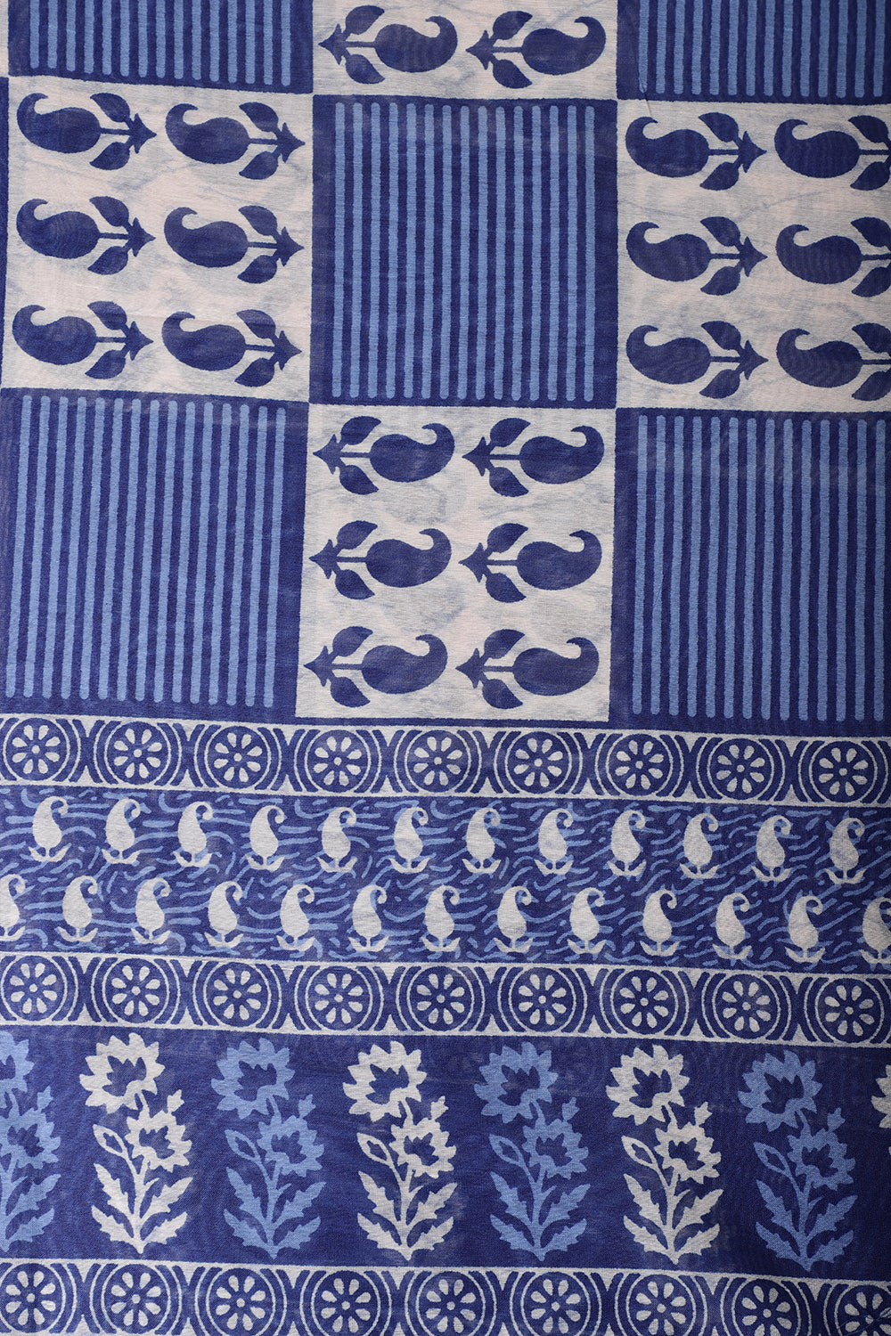 Cream & Navy Cotton Dabu Block Print Unstitched Suit Material
