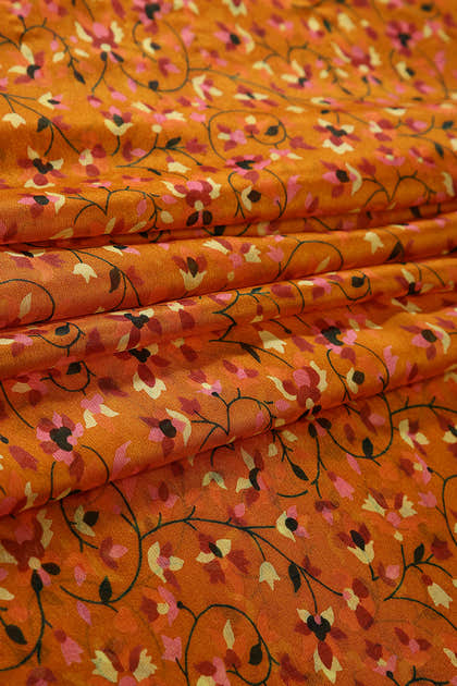 Mustard Color Chiffon Floral Zari Border Printed Saree