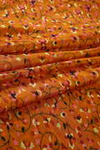 Mustard Color Chiffon Floral Zari Border Printed Saree