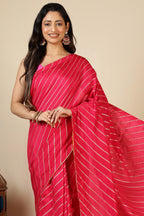 Red Modal Silk Saree with Zari Pinstripes