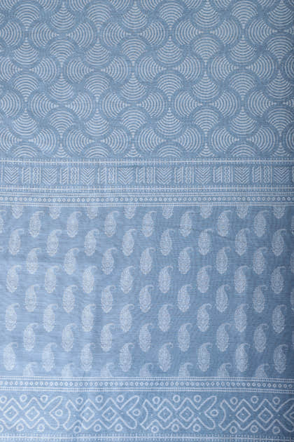 Light Blue Cotton Boota Block Print Unstitched Suit Fabric